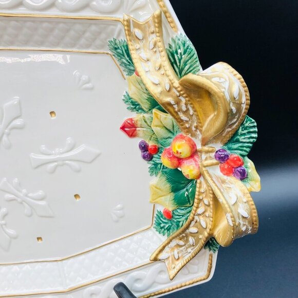 90s Fitz and Floyd Snowy Woods Serving Tray Christmas Decorative Ceramic Platter - Picture 4 of 11